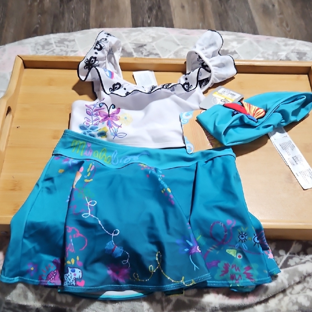 Disney Mirabelle Girls Swimsuit Set 3Piece Skirt Top & Headband